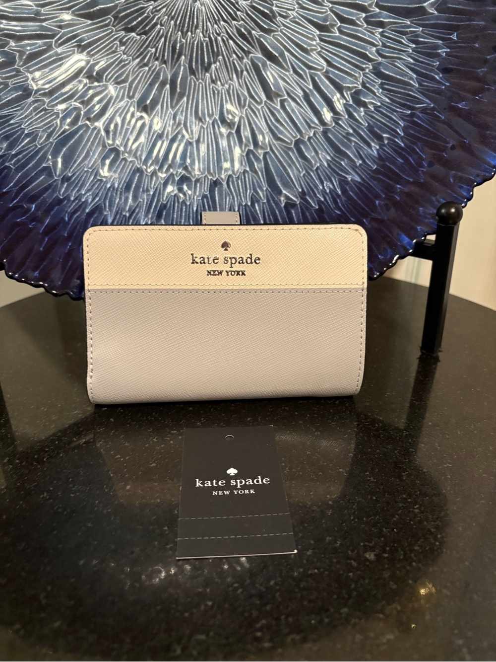 Kate Spade NWT Medium Compact Bifold Wallet Colorblock Gray Black & White